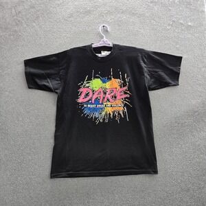 VINTAGE DARE Men Shirt L Black Graphic Logo Short Sleeve Y2K